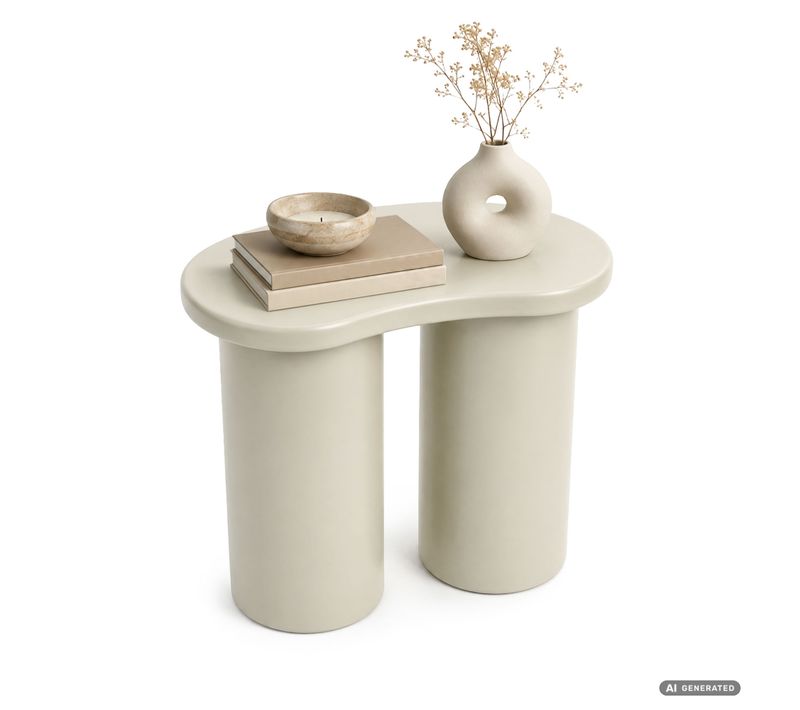 Table Basse Moderne Cube 41 Cm Crème Avec Double Pied Cylindrique