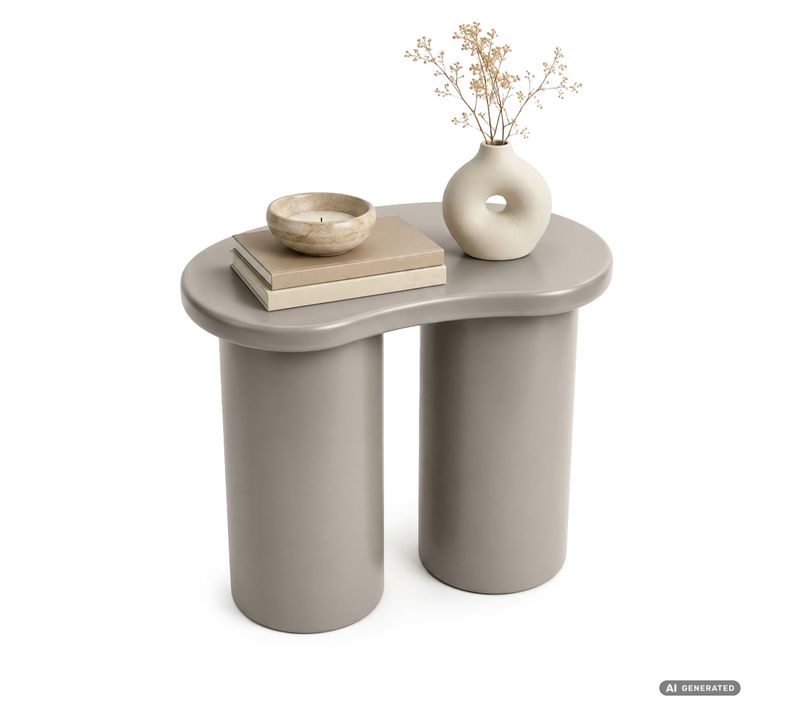 Table Basse Moderne Cube 41 Cm Grise Avec Double Pied Cylindrique
