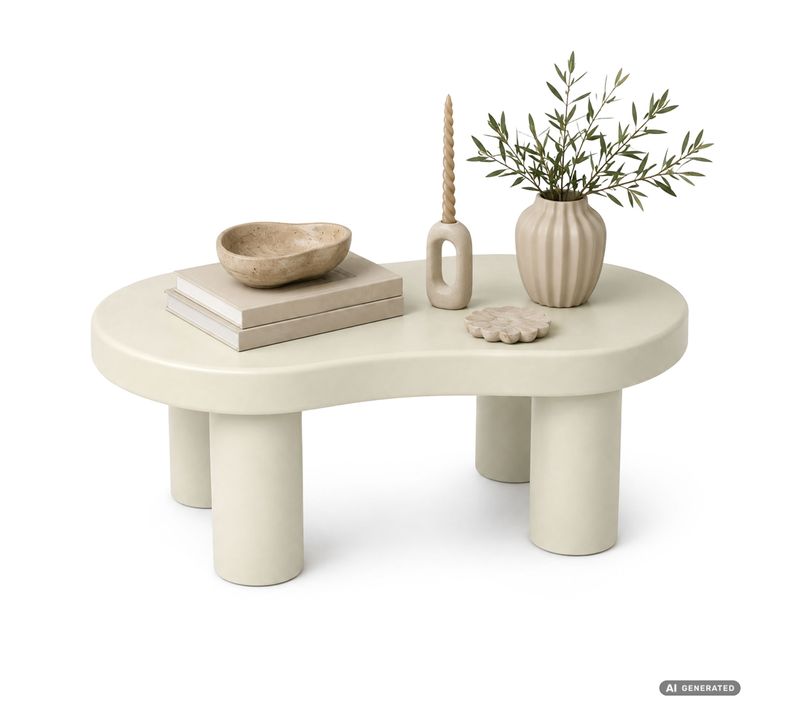 Table Basse Ovale Matcha 85 Cm Crème Avec Quatre Pieds Cylindriques