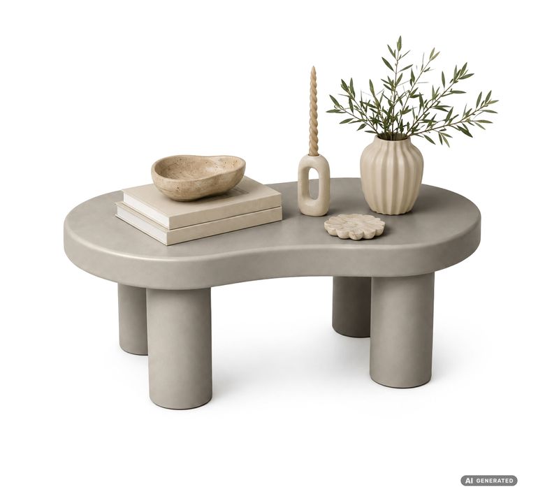 Table Basse Ovale Matcha 85 Cm Grise Avec Quatre Pieds Cylindriques