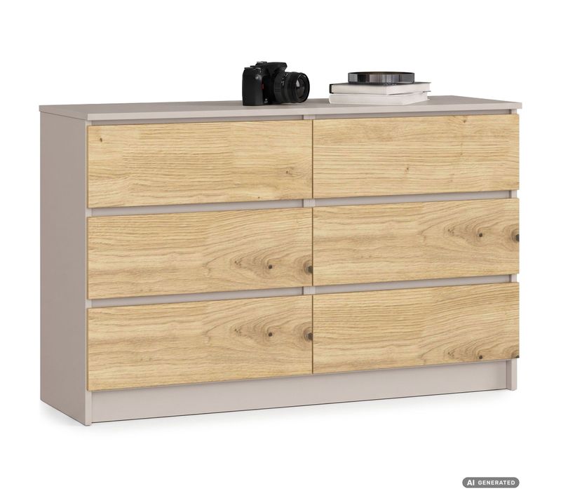 Commode K120 Cachemire 120 Cm 6 Tiroirs Couleur Chêne Artisan Mat 120x40x77 Cm
