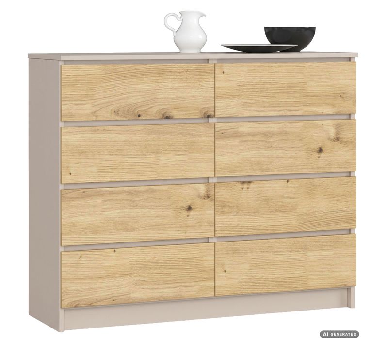 Commode K120 Cachemire 120 Cm 8 Tiroirs Couleur Chêne Artisan Mat 120x40x99 Cm