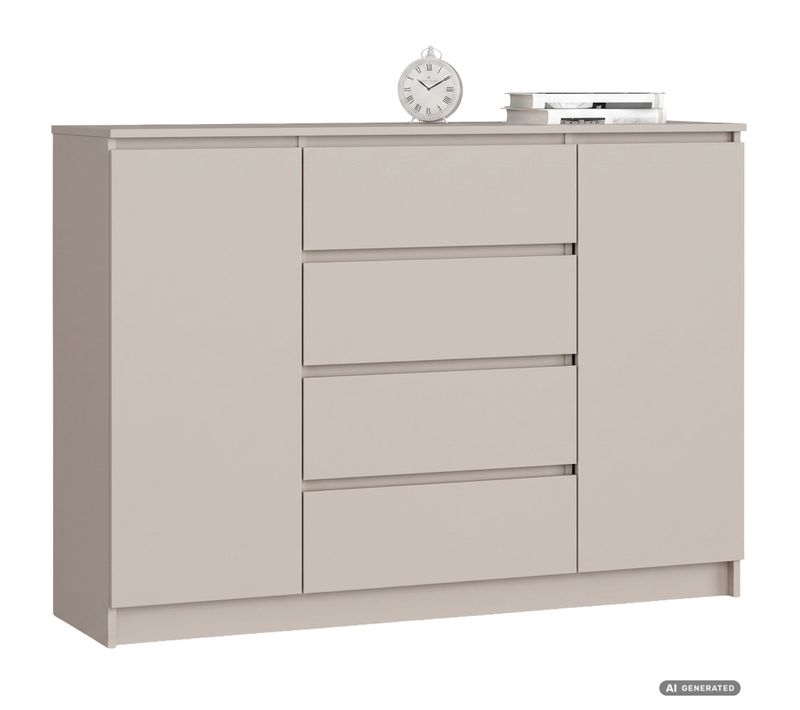 Commode K140 Cachemire 138 Cm 2 Portes 4 Tiroirs 4 étagères 138x40x99 Cm