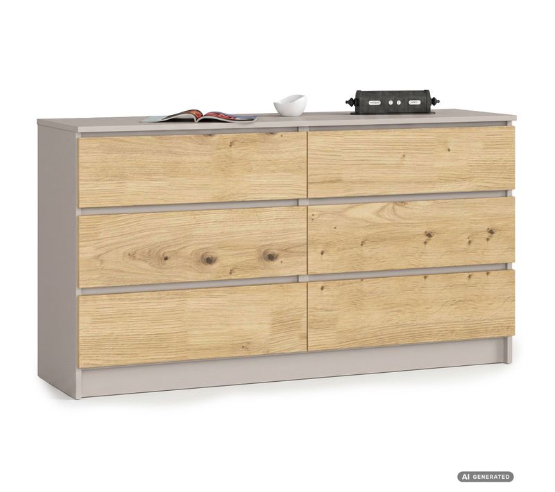 Commode K140 Cachemire 138 Cm 6 Tiroirs Couleur Chêne Artisan Mat 138x40x77 Cm