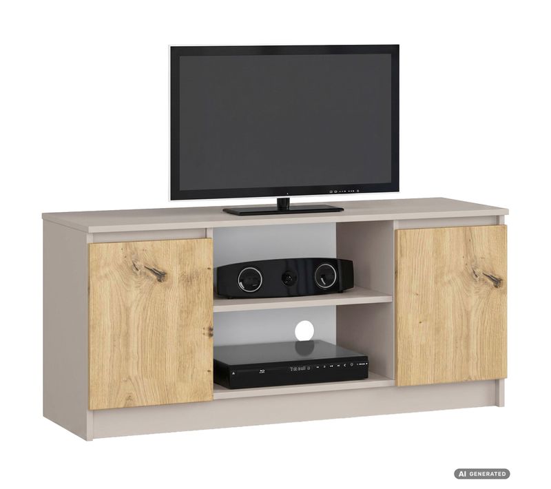 Meuble TV Cachemire 120 Cm 2 Portes Couleur Chêne Artisan Mat 2 étagères 120x40x55 Cm