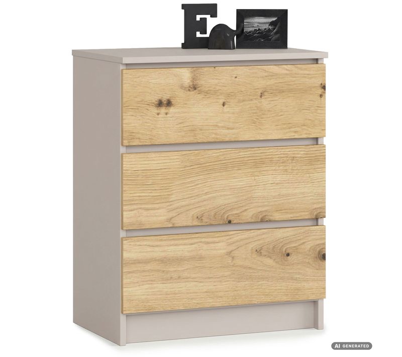 Commode K60 Cachemire 60 Cm 3 Tiroirs Couleur Chêne Artisan Mat 60x40x77 Cm