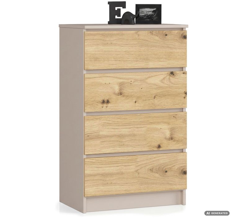 Commode K60 Cachemire 60 Cm 4 Tiroirs Couleur Chêne Artisan Mat 60x40x99 Cm