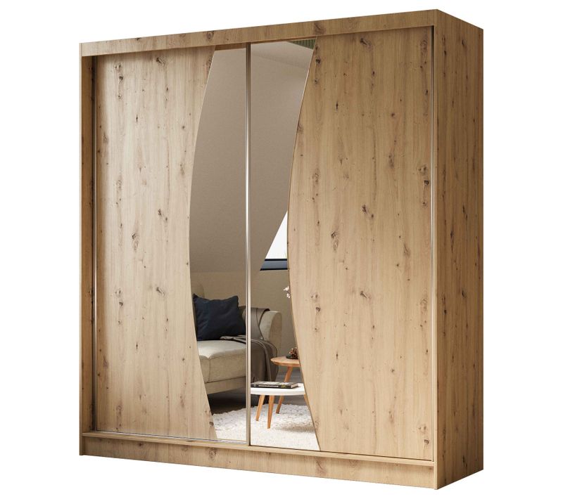 Armoire VOX II 200 cm – 2 Portes Coulissantes Avec Miroir Et 2 Tiroirs – Chêne Artisan