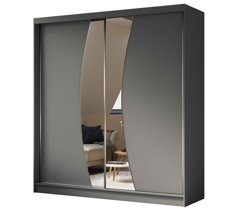 Armoire VOX II 200 cm – 2 Portes Coulissantes Avec Miroir Et 2 Tiroirs – Graphite