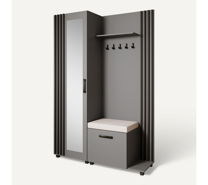 Set De Vestiaire LIVIA - Armoire Avec Cintres Et Miroir 207 cm, Graphite + Noir, Côté Droite