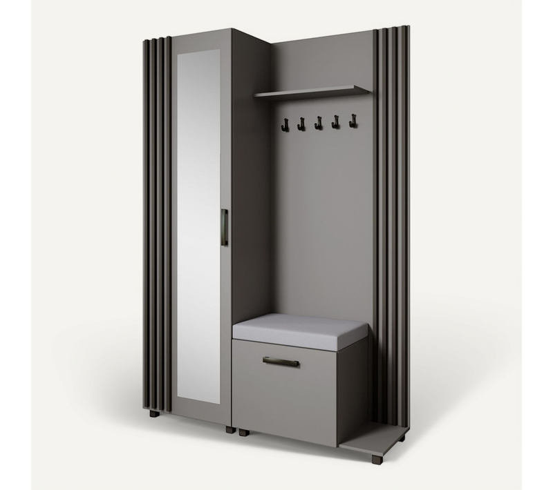 Set De Vestiaire LIVIA  - Armoire Avec Cintres Et Miroir 207 cm, Graphite + Noir, Côté Droite