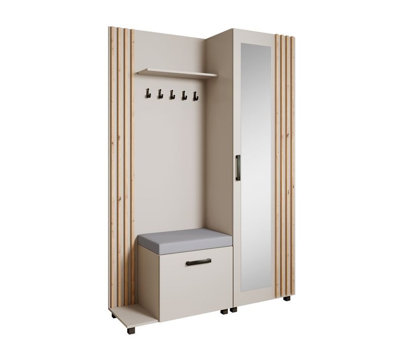 Set De Vestiaire LIVIA - Armoire Avec Cintres Et Miroir 207cm, Cachemire+chêne Artisan, Côté Gauche