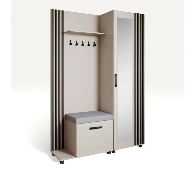 Set De Vestiaire LIVIA  - Armoire Avec Cintres Et Miroir 207 cm, Cachemire + Noir, Côté Gauche