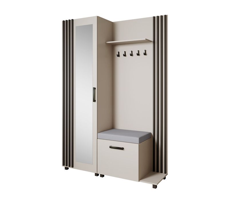 Set De Vestiaire LIVIA - Armoire Avec Cintres Et Miroir 207 cm, Cachemire + Noir, Côté Droite