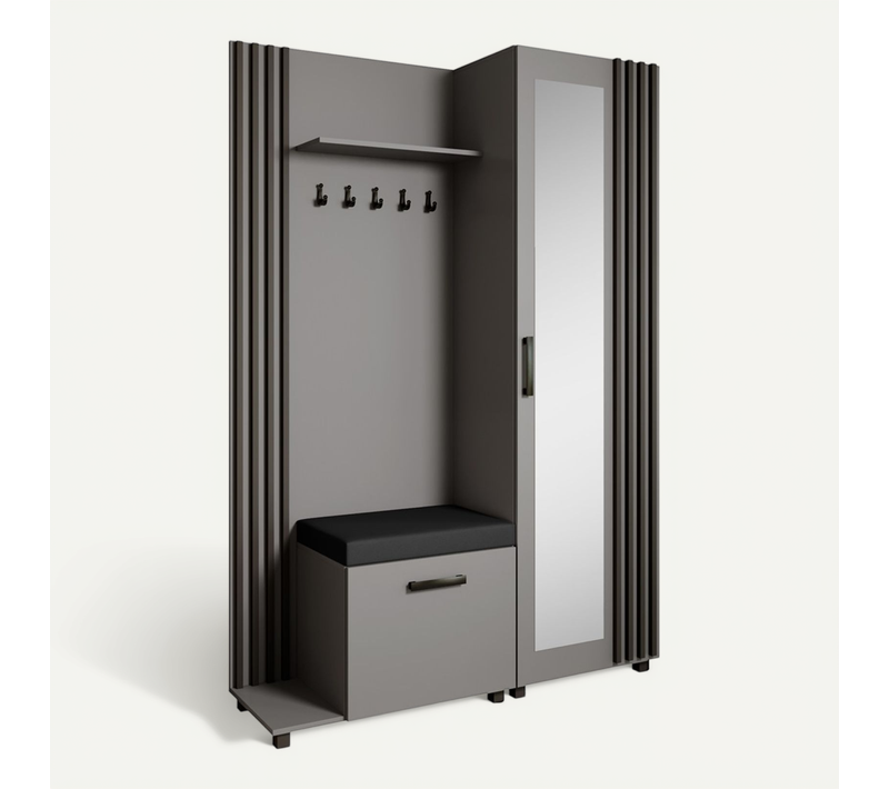 Set De Vestiaire LIVIA - Armoire Avec Cintres Et Miroir 207 cm, Graphite + Noir, Côté Gauche