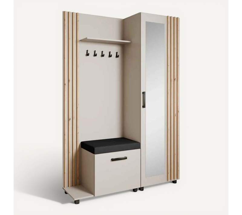 Set De Vestiaire LIVIA - Armoire Avec Cintres Et Miroir 207cm, Cachemire+chêne Artisan, Côté Gauche