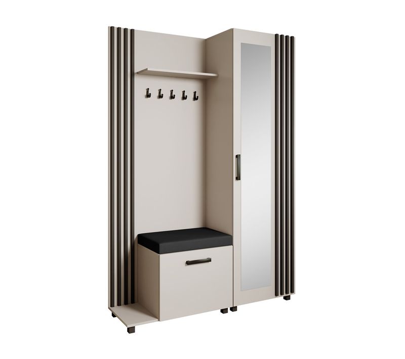 Set De Vestiaire LIVIA - Armoire Avec Cintres Et Miroir 207 cm, Cachemire + Noir, Côté Gauche