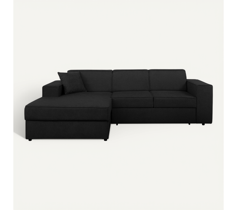 Canapé D'angle Convertible Pedro L, 267 Cm, Noir, Côté Gauche