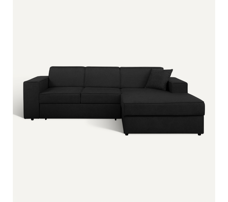 Canapé D'angle Convertible Pedro L, 267 Cm, Noir, Côté Droite
