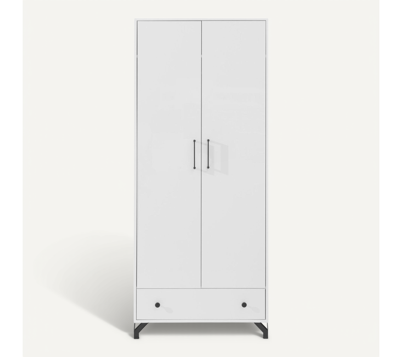 Armoire Bergo, 2 Portes Battantes Et 1 Tiroir, Blanche