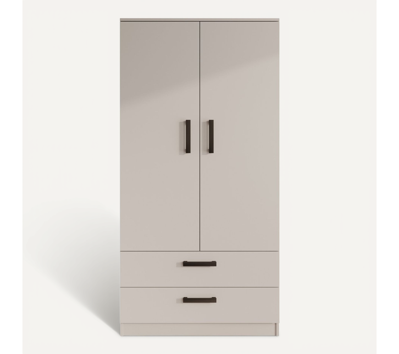 Armoire Trend 2 Portes 90 cm Cachemire – 2 Tiroirs, Penderie, 5 Étagères
