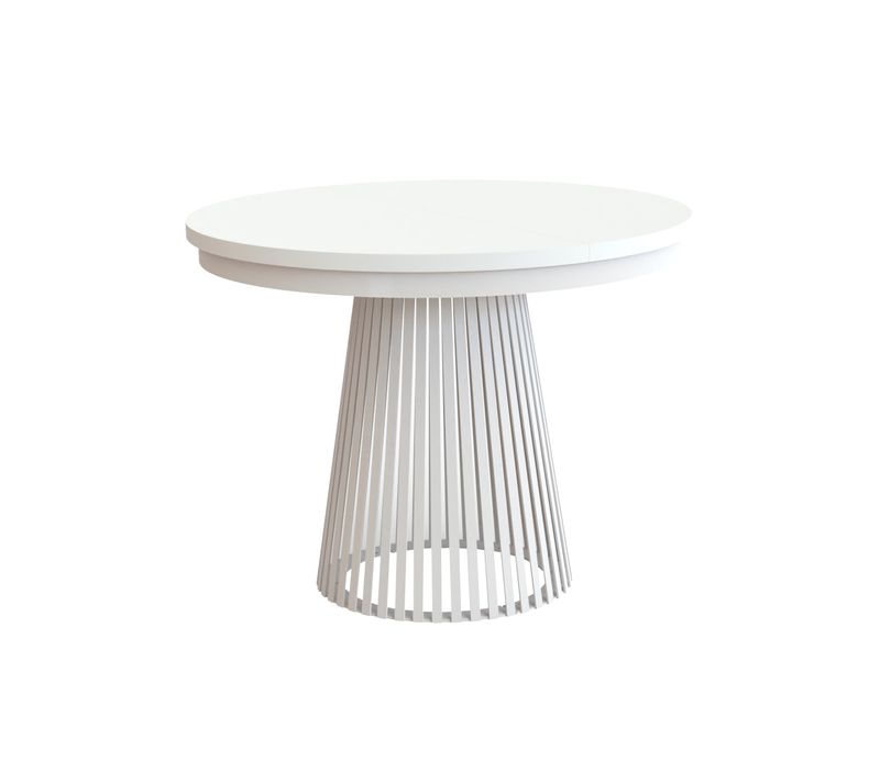 Table Ronde Lumi Ø 100–180 Cm Extensible, Pieds En Métal, Style Loft, Couleur : Blanc/blanc