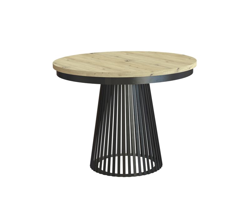 Table Ronde Lumi Ø 100–180 Cm Extensible, Pieds En Métal, Style Loft, Couleur : Noir/chêne Artisan