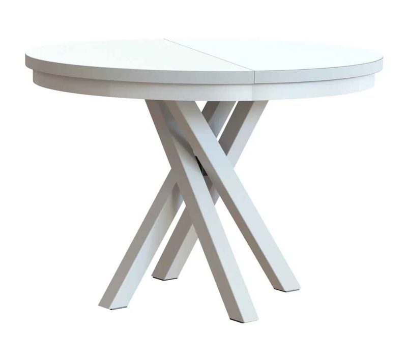 Table Ronde Kris Ø 100–140 cm Extensible, Pieds En Métal, Style Loft, Coloris : Blanc/blanc