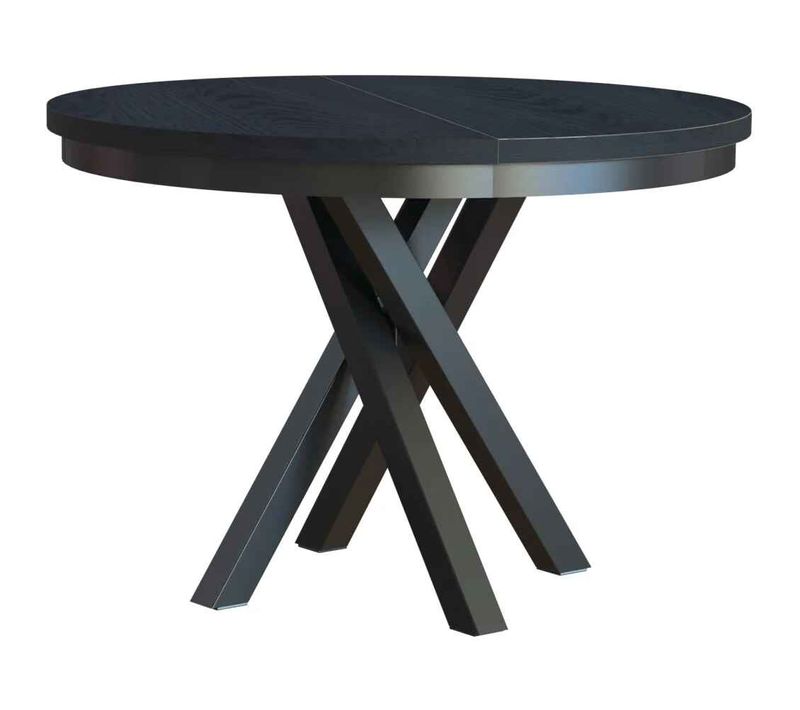 Table Ronde Kris Ø 100–140 cm Extensible, Pieds En Métal, Style Loft, Couleur : Noir/noir