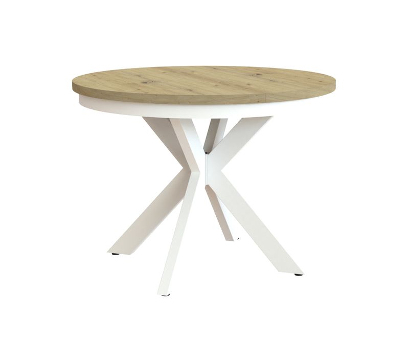 Table Ronde Bilbao Ø100–180 cm Extensible, Pieds En Métal, Style Loft, Couleur:Blanc/chêne Artisan
