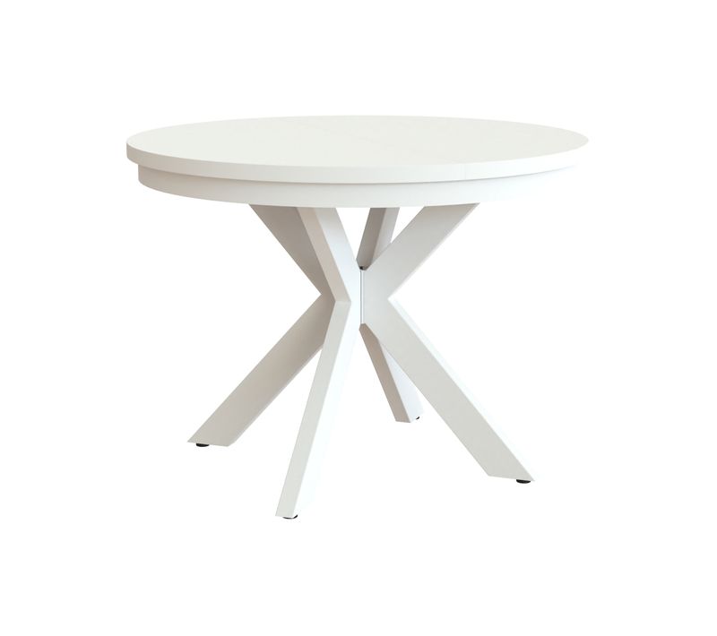 Table Ronde Bilbao Ø 100–180 cm Extensible, Pieds En Métal, Style Loft, Couleur : Blanc/blanc