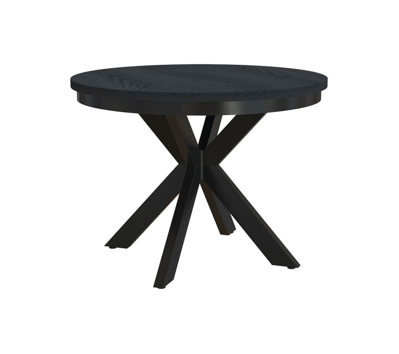 Table Ronde Bilbao Ø 100 – 180 cm Extensible, Pieds En Métal, Style Loft, Couleur : Noir/noir