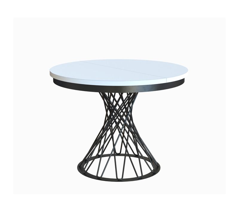 Table Ronde Laura Ø 100–140 Cm Extensible, Pieds En Métal, Style Loft, Coloris : Noir/blanc