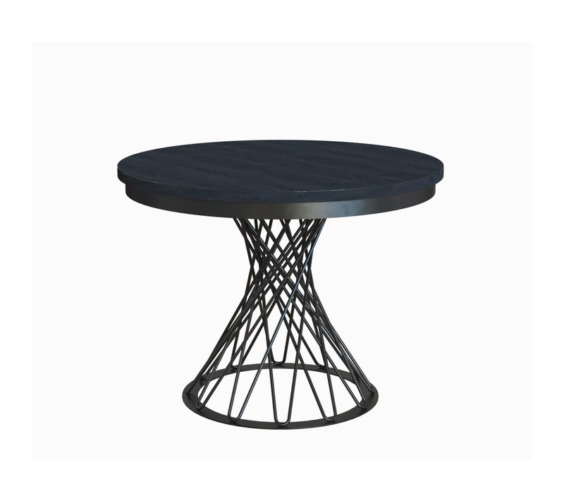 Table Ronde Laura Ø 100–140 Cm Extensible, Pieds En Métal, Style Loft, Couleur : Noir/noir