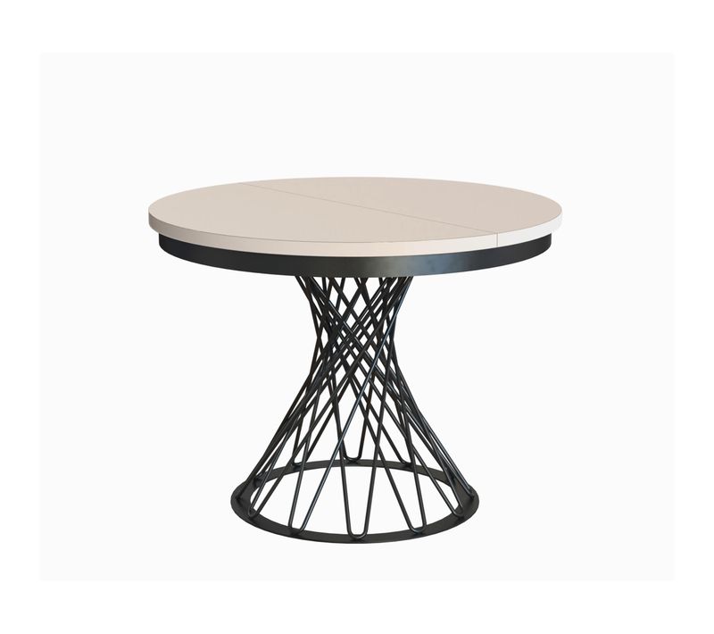 Table Ronde Laura Ø 100–140 Cm Extensible, Pieds En Métal, Style Loft, Couleur : Cachemire/noir