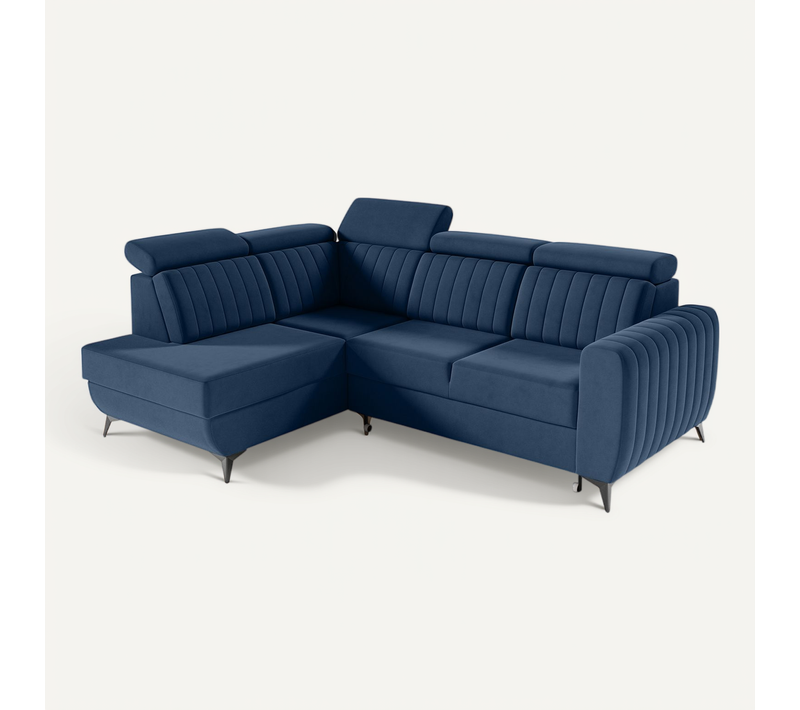 Canapé D’angle Connor II Convertible Avec Coffre - Ottomane Gauche - Bleu Marine