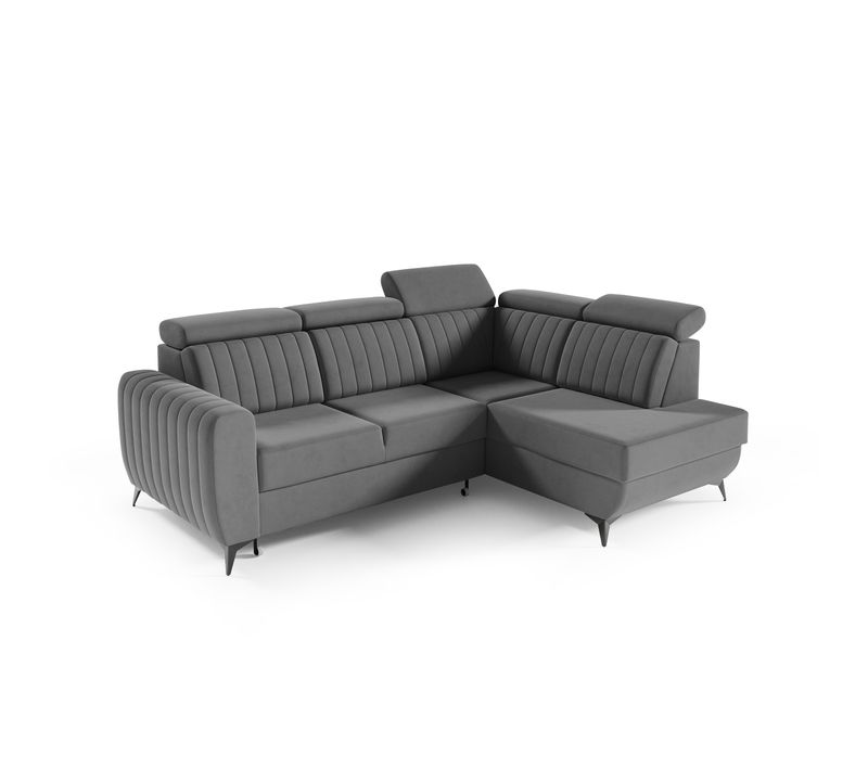 Canapé D’angle Connor II Convertible Avec Coffre - Ottomane Droit - Gris Foncé