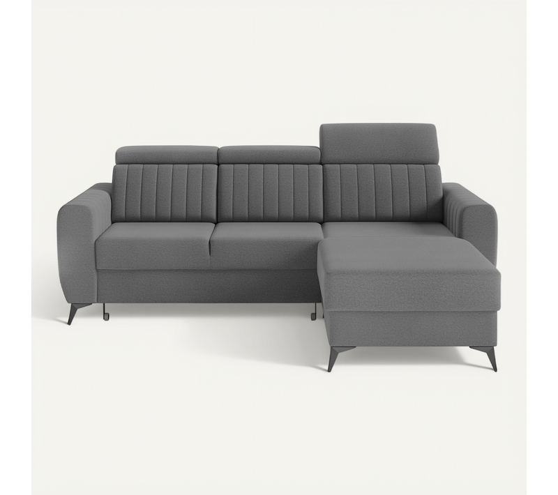 Canapé D’angle Connor I Convertible Avec Coffre - Pouf Universelle - Gris Foncé