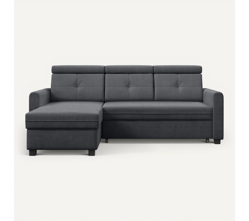 Canapé D’angle Milano Convertible Avec Coffre - Pouf Gauche - Graphite