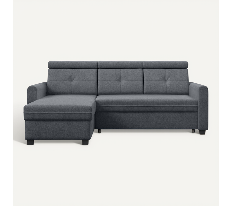 Canapé D’angle Milano Convertible Avec Coffre - Pouf Droit - Gris