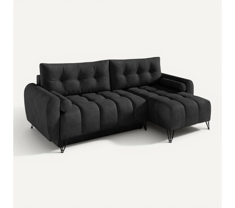Canapé D’angle Malaga Mini Convertible Avec Coffre - Pouf Universelle - Anthracite
