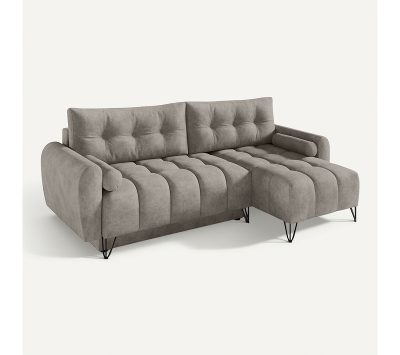 Canapé D’angle Malaga Mini Convertible Avec Coffre - Pouf Universelle - Beige Foncé