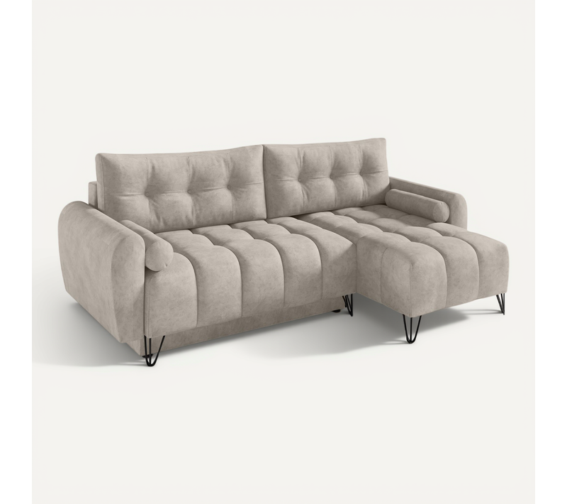 Canapé D’angle Malaga Mini Convertible Avec Coffre - Pouf Universelle - Beige
