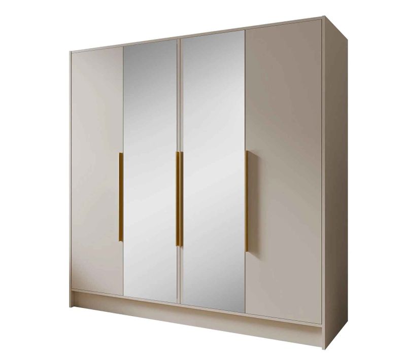 Armoire à Portes Battantes LARO 200 cm - Avec Miroir, Cachemire Avec Poignées Dorées