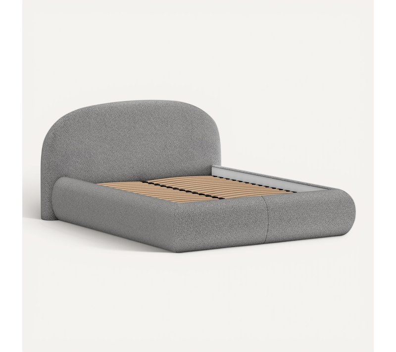 Lit Coffre Double Motti 140x200 Cm - Lit Avec Tête De Lit Et Rangement, Bouclé  Gris Foncé