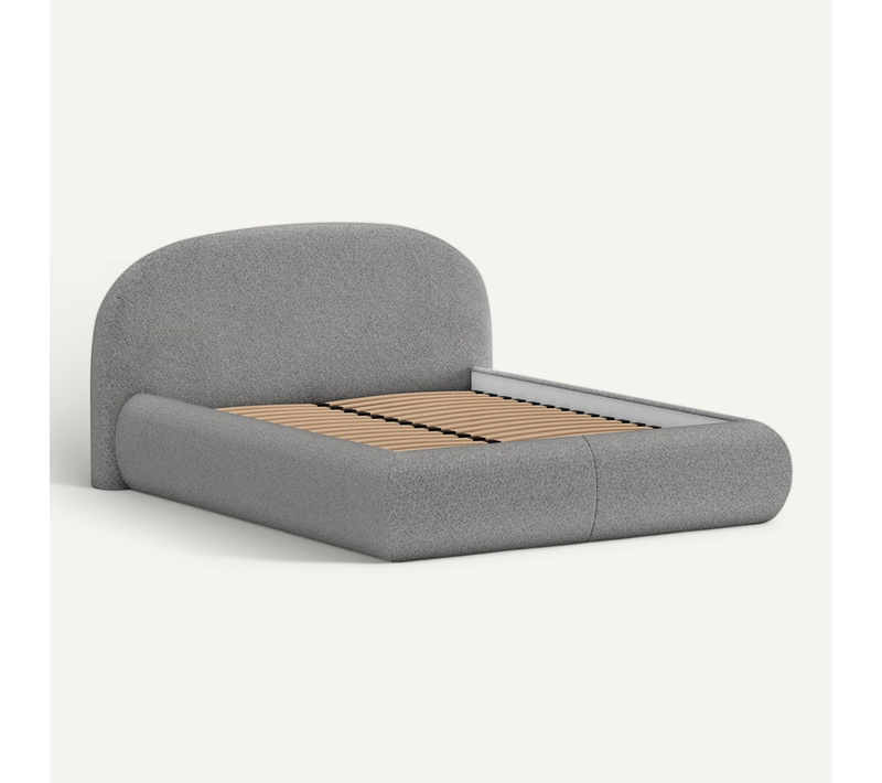 Lit Coffre Double Motti 160x200 cm - Lit Avec Tête De Lit Et Rangement, Bouclé Gris Foncé