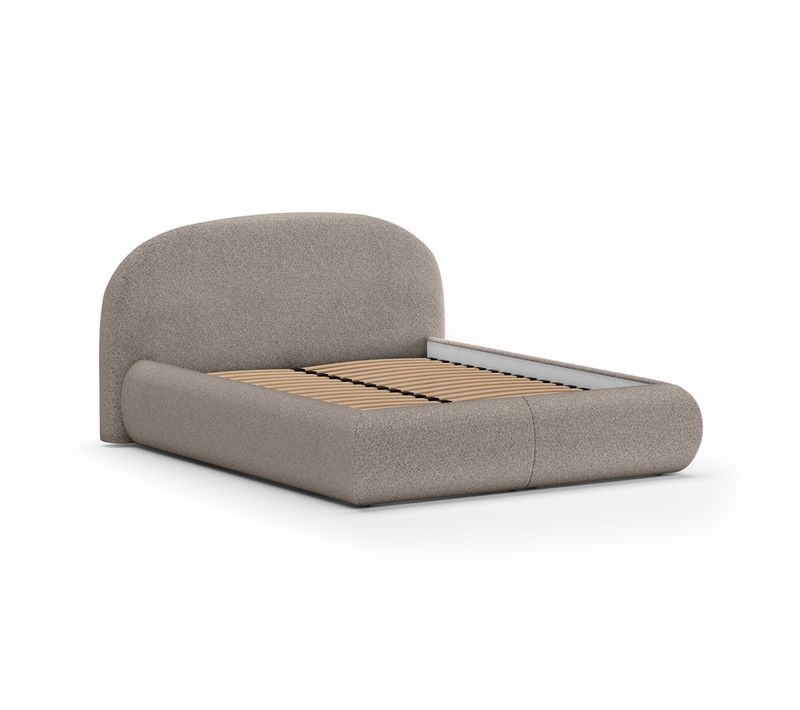 Lit Coffre Double Motti 180x200 cm - Lit Avec Tête De Lit Et Rangement, Bouclé Bronze