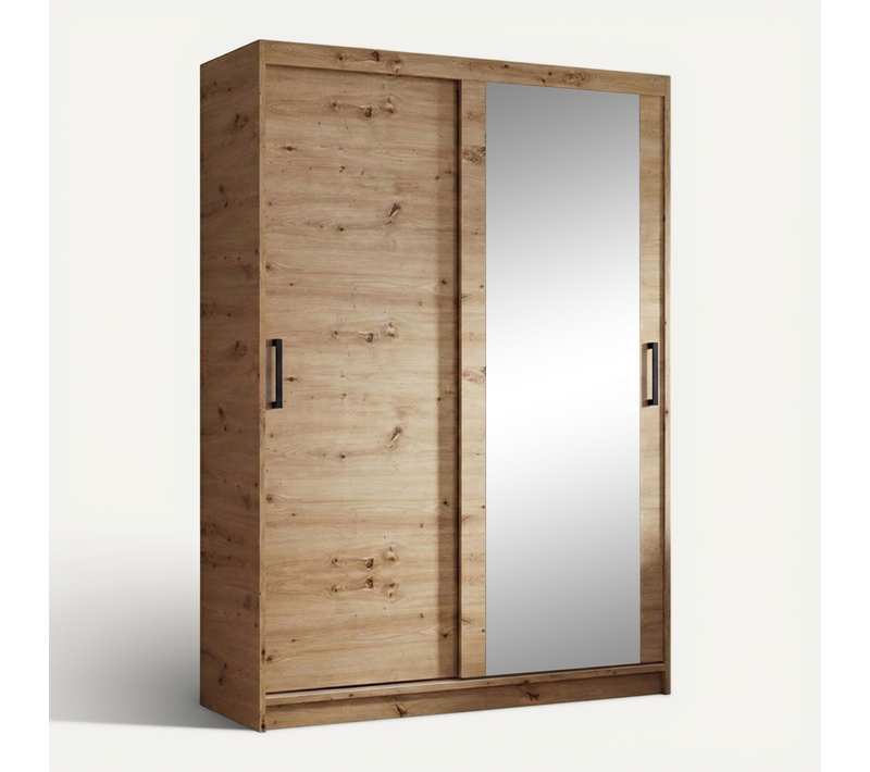 Armoire HELA - Armoire à Portes Coulissantes Avec Porte Miroir - Chêne Artisan 120 cm - 2 Portes