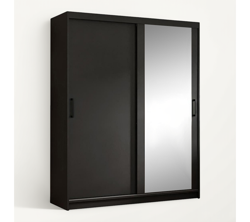 Armoire HELA - Armoire à Portes Coulissantes Avec Porte Miroir - Noir 160 cm - 2 Portes