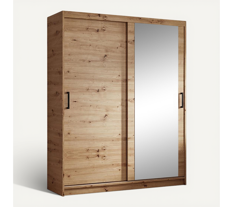 Armoire HELA - Armoire à Portes Coulissantes Avec Porte Miroir - Chêne Artisan 160 cm - 2 Portes